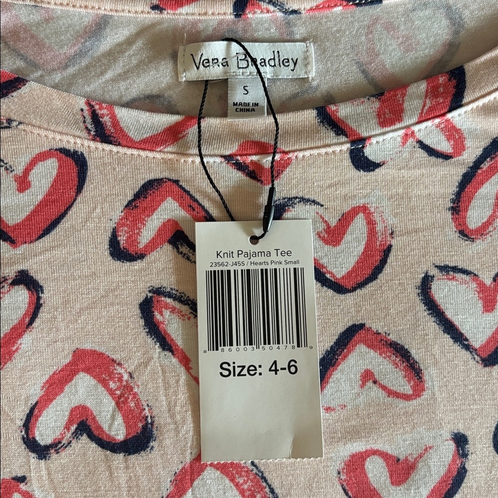 Vera Bradley Pink and Red Heart Short Sleeve Top NEW W TAGS - Picture 3 of 5